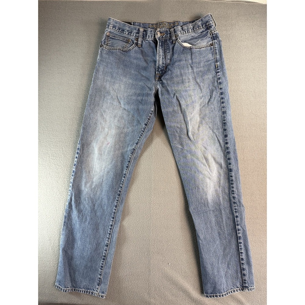 American Eagle Relaxed Straight Jeans Mens 34x34 Light Wash Blue Denim Casual